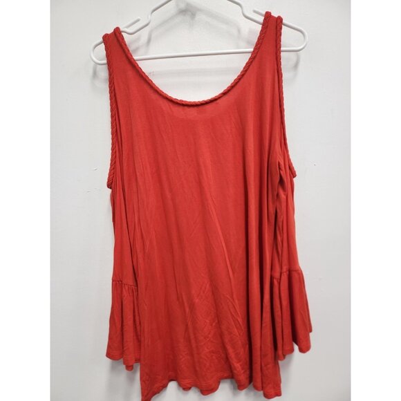Boston Proper Tunic Top Womens Medium Red Cold Shoulder Bell Sleeve BOHO Holiday - Picture 8 of 11